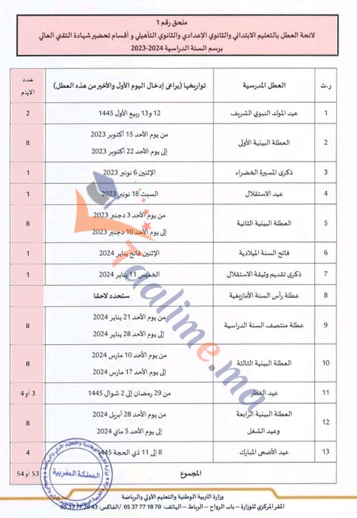 لائحة العطل المدرسية 2023 بالمغرب