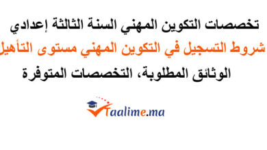 تخصصات التكوين المهني الثالثة إعدادي