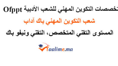 تخصصات التكوين المهني للشعب الأدبية